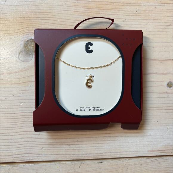 A New Day Target NWT Monogram Bubble "E" Necklace 14k Gold Dipped 16" - Picture 1 of 2